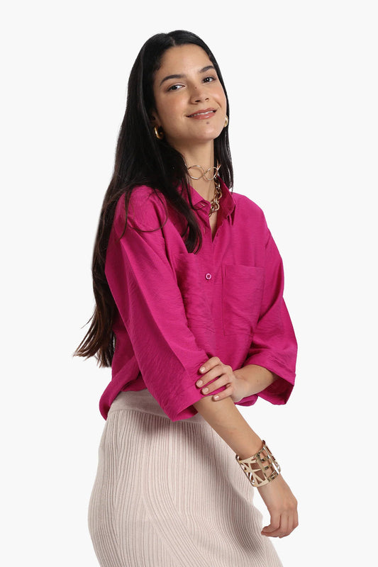 Polyester Solid Chest Pocket Shirt - Fuchsia