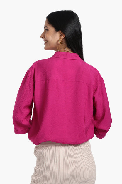 Polyester Solid Chest Pocket Shirt - Fuchsia