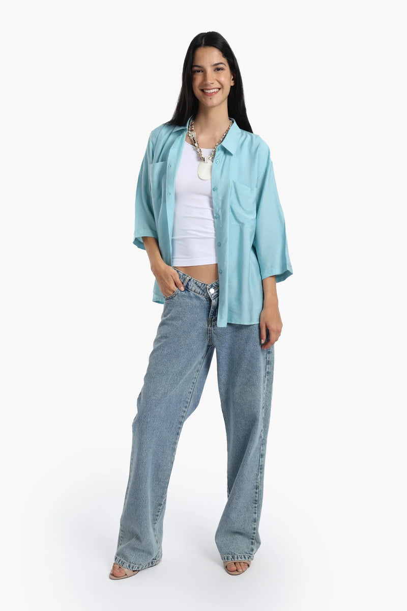 Polyester Solid Chest Pocket Shirt - Light Mint