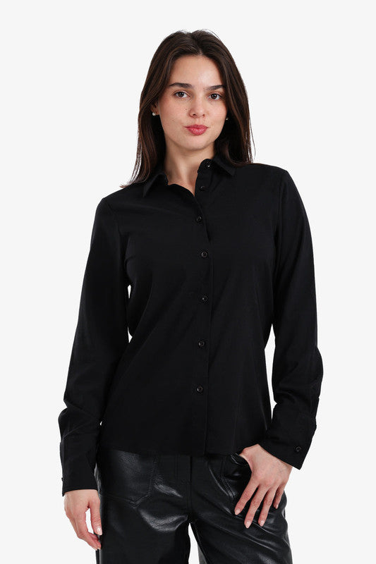 Solid Turned-Down Collar Shirt – Black