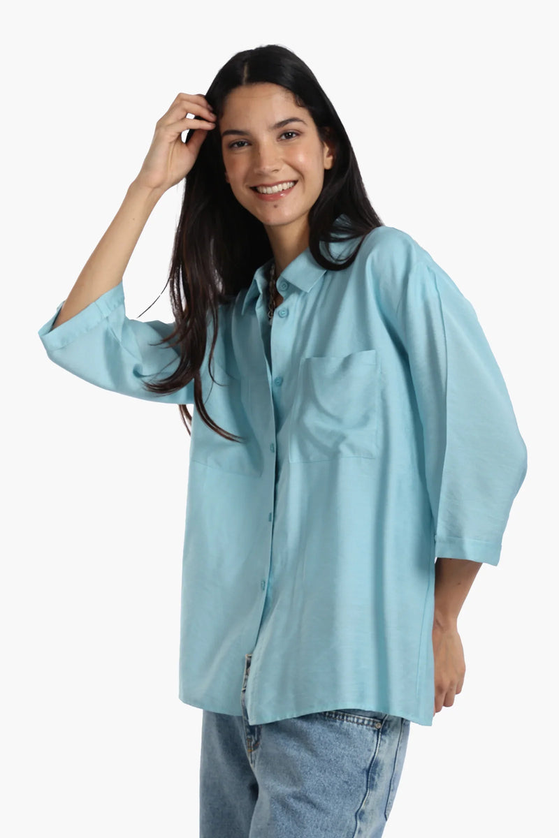 Polyester Solid Chest Pocket Shirt - Light Mint