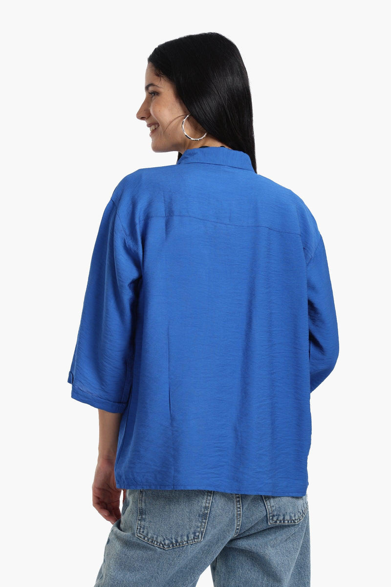 Polyester Solid Chest Pocket Shirt - Blue