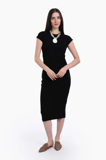 Cotton Ribbed Slim Fit Dress – Black