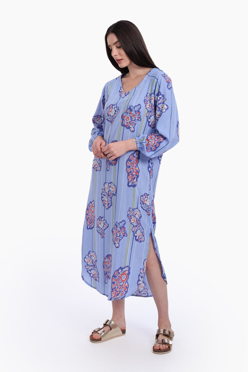 Voile Printed Midi Dress – Blue