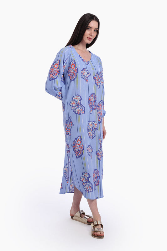 Voile Printed Midi Dress – Blue