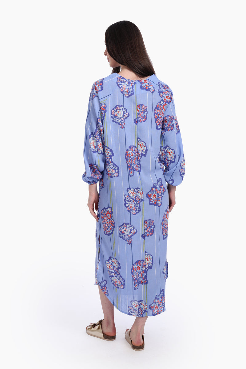 Voile Printed Midi Dress – Blue