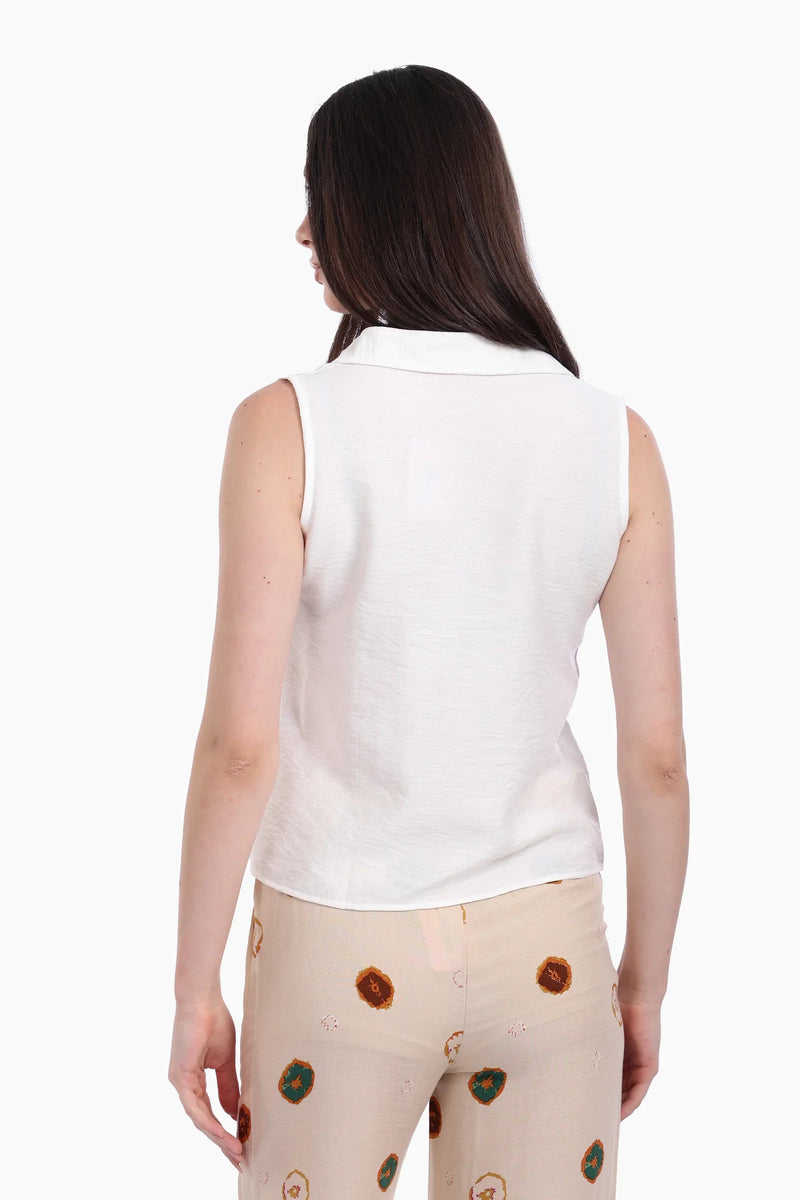 Voile Solid Collared Sleeveless Shirt – Off White