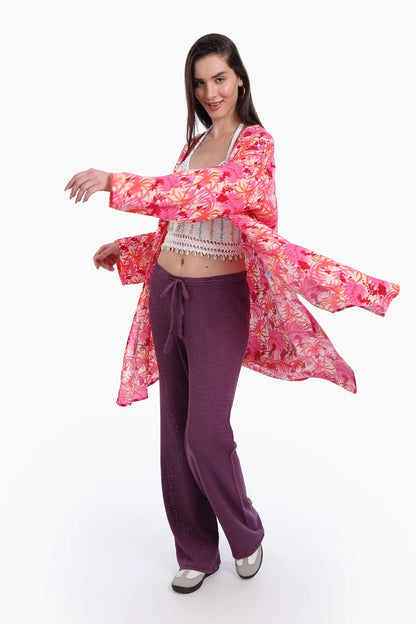Viscose Printed Kimono - Pink