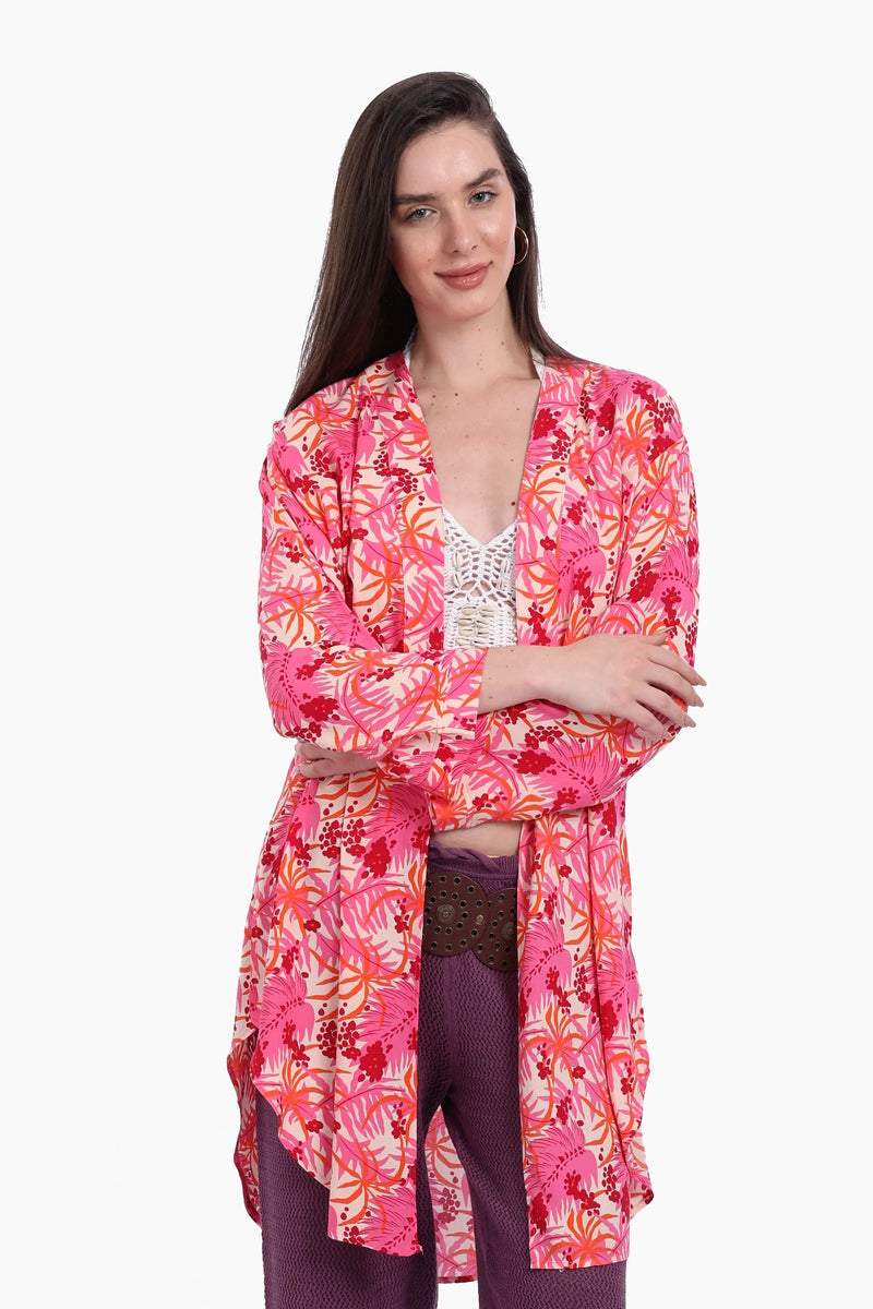 Viscose Printed Kimono - Pink