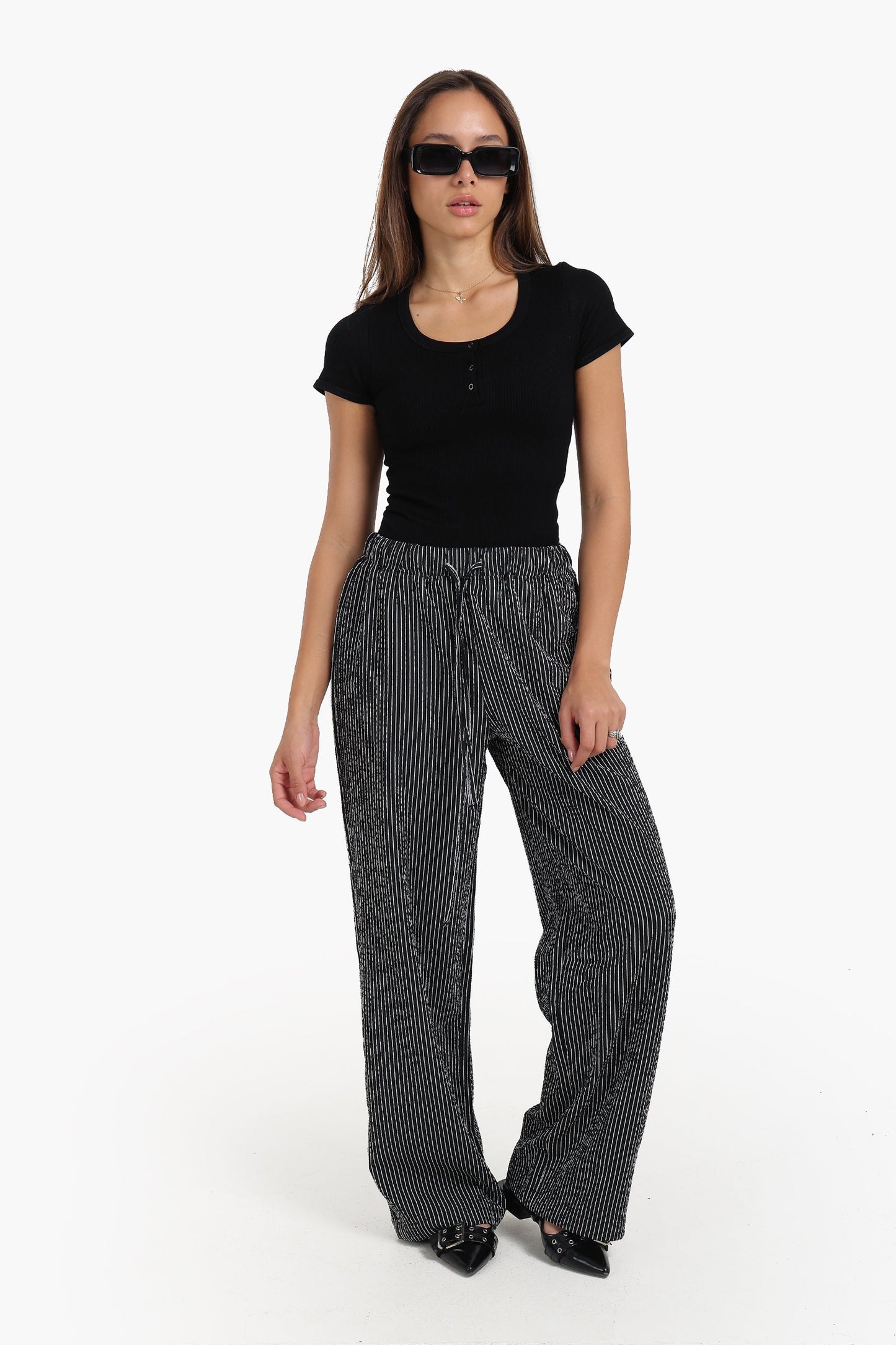 Synthetic Seamless Snap Front Top - Black