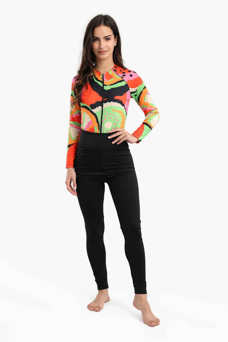 Polyester Fruity Print Rash Guard Swimsuit – Multicolor