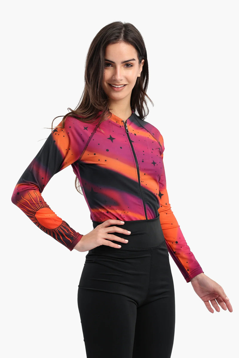 Polyester Galaxy Print Rash Guard Swimsuit – Multicolor