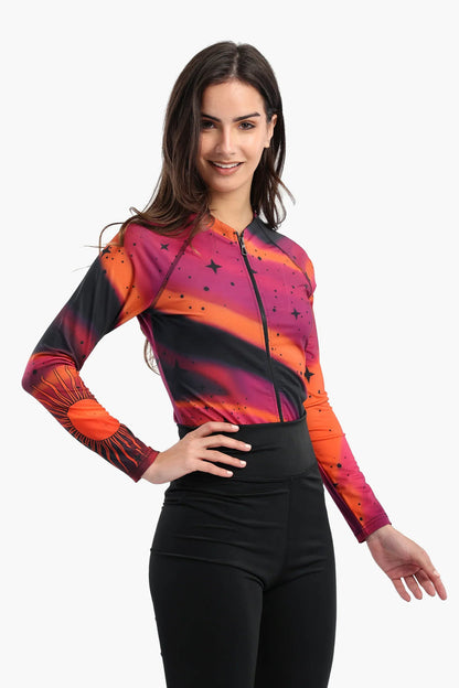 Polyester Galaxy Print Rash Guard Swimsuit – Multicolor