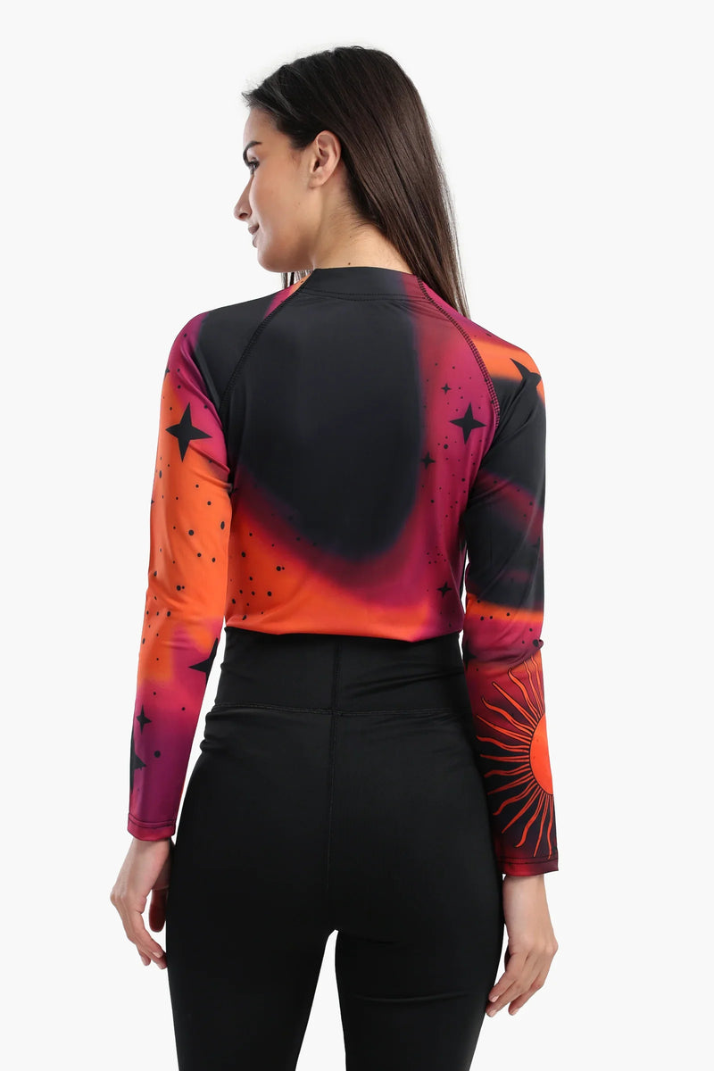 Polyester Galaxy Print Rash Guard Swimsuit – Multicolor