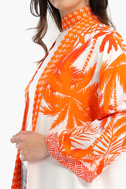 Cotton Palm Trees Printed Kimono – Orange & White