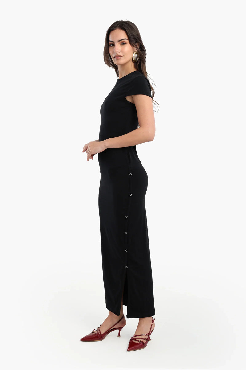 Cotton Blend Solid Maxi Dress – Black