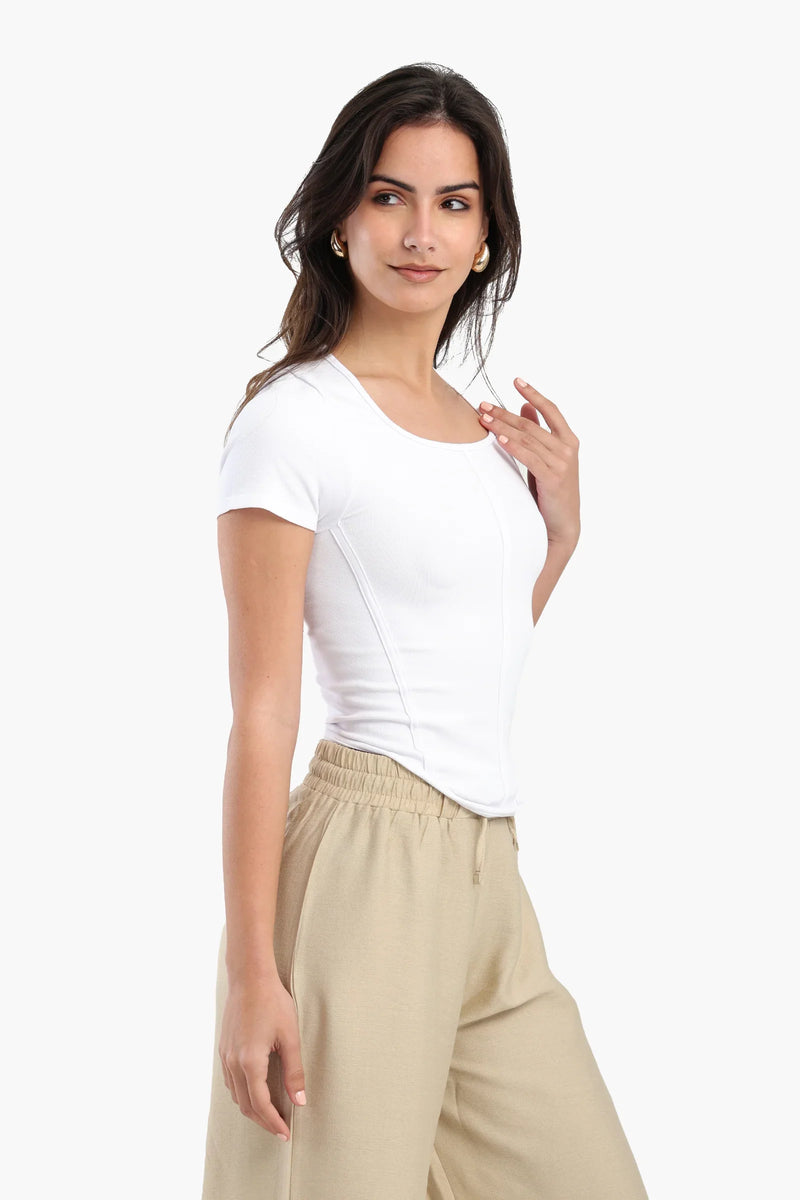 Microfiber Ribbed T-Shirt – White