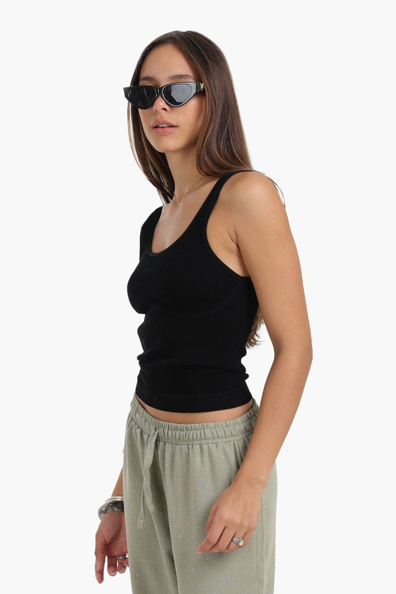 Microfiber Ribbed Crop Top - Black