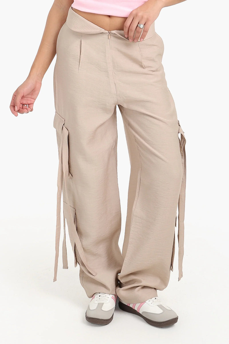 Linen Solid Cargo Pants – Beige