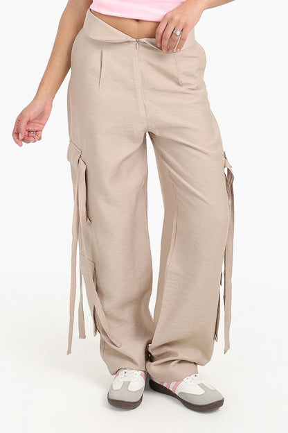 Linen Solid Cargo Pants – Beige