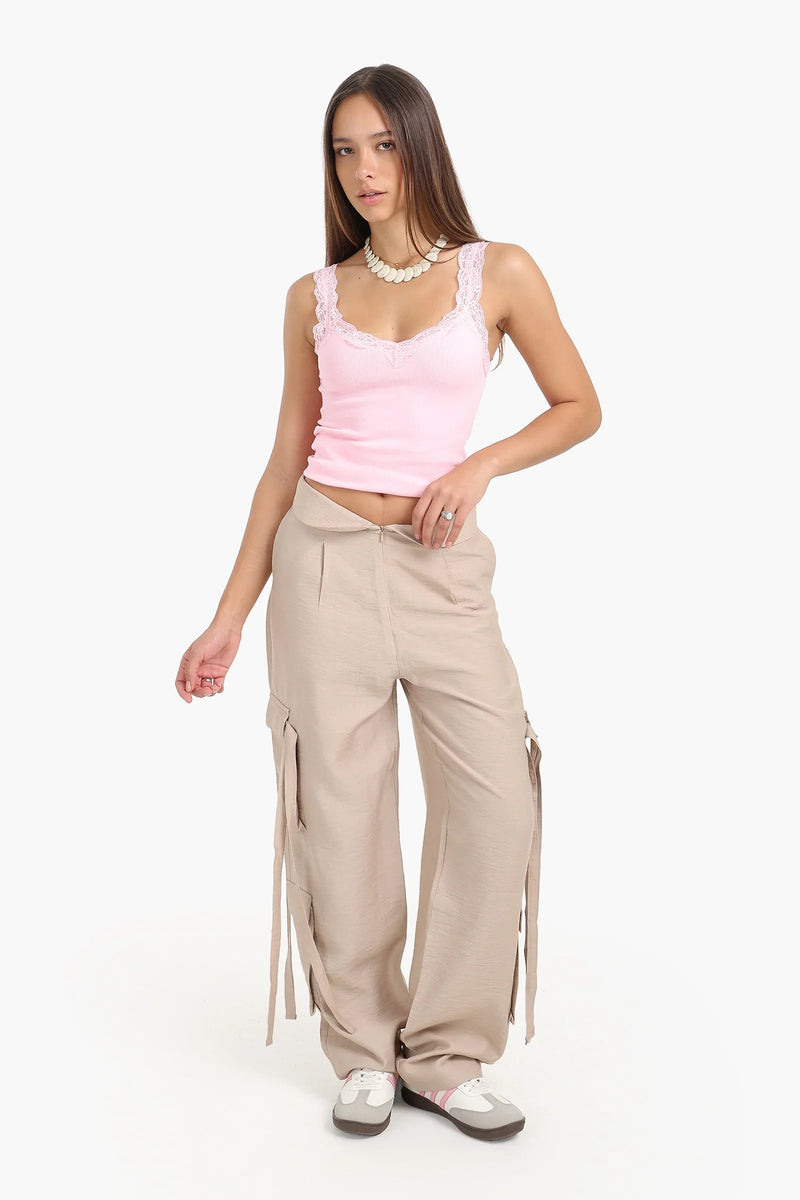 Linen Solid Cargo Pants – Beige
