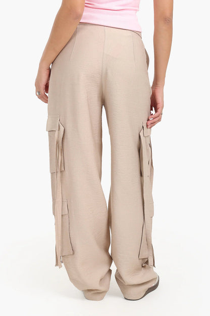 Linen Solid Cargo Pants – Beige
