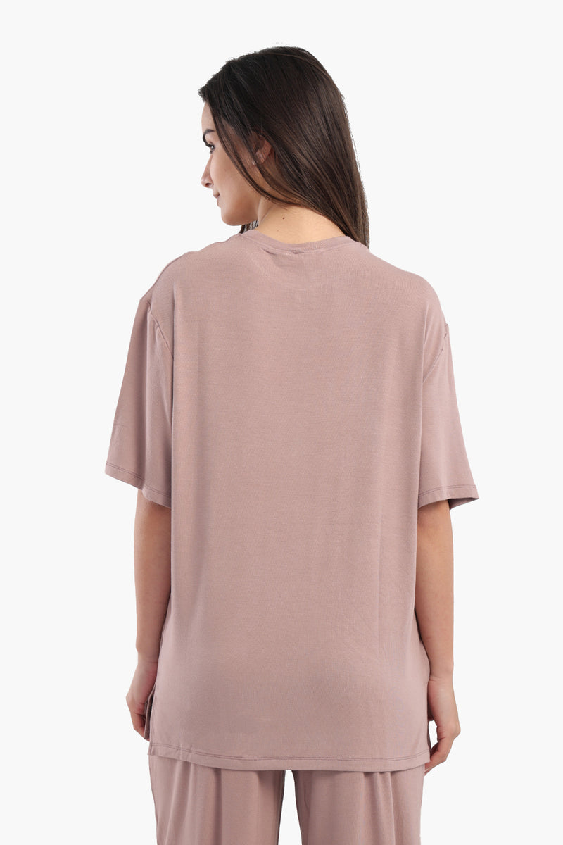 Viscose Blend Solid Oversized Lounge T-Shirt – Dusty Rose Brown