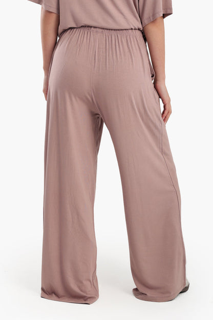 Viscose Blend Solid Wide-Leg Lounge Pants – Dusty Rose Brown