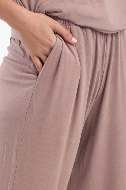 Viscose Blend Solid Wide-Leg Lounge Pants – Dusty Rose Brown