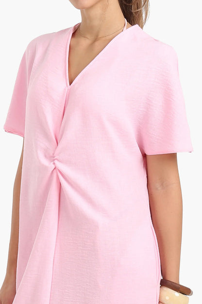 Tencel Solid Dress with Fringes Detail - Pink