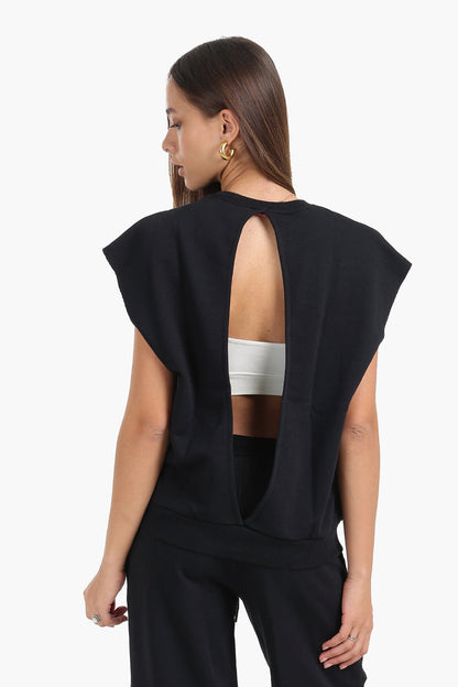 Milton Solid Open-Back Lounge Sweatshirt – Black