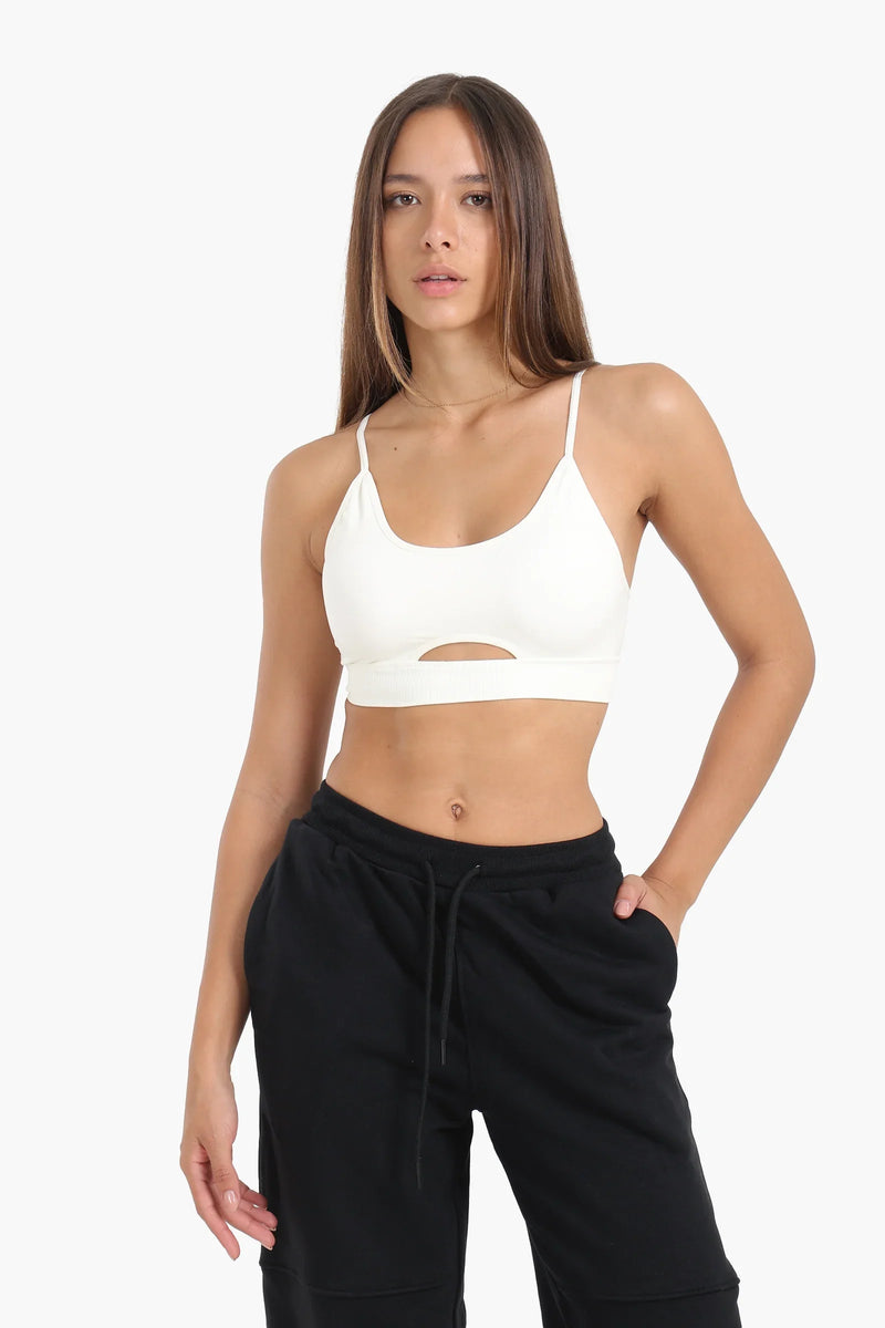 Polyamide Blend Solid Keyhole Slip-On Bra - Off White