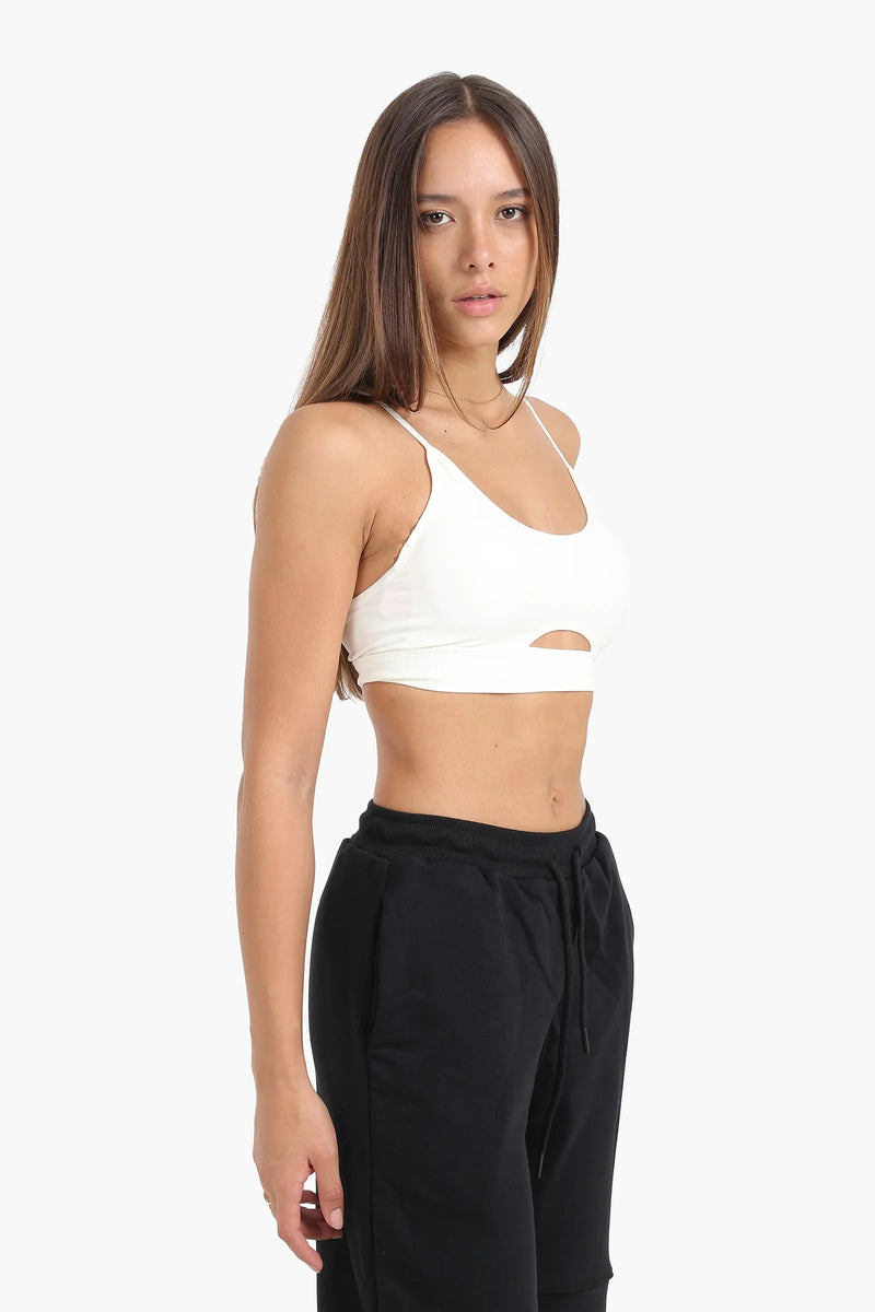 Polyamide Blend Solid Keyhole Slip-On Bra - Off White