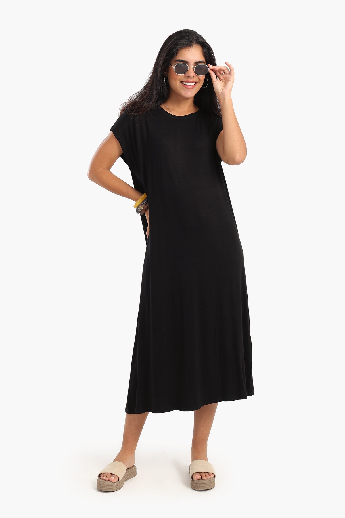 Solid Viscose Midi Dress
