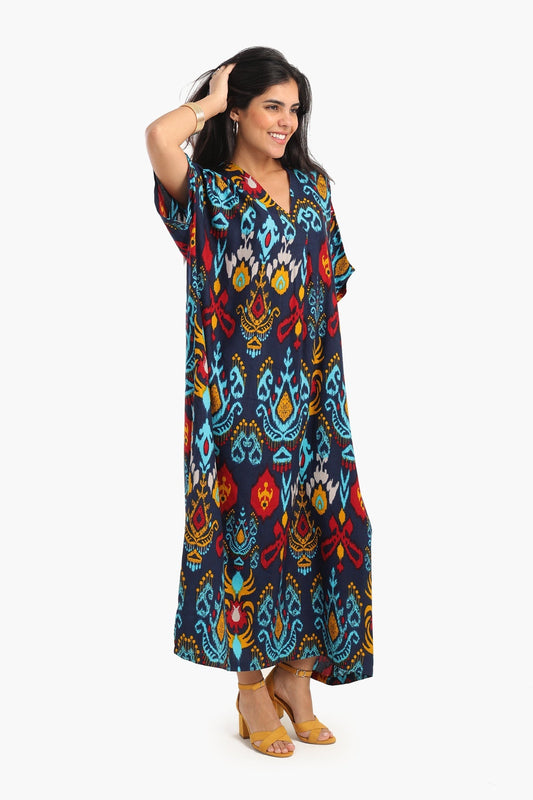 Printed V-Neck Midi Dress
