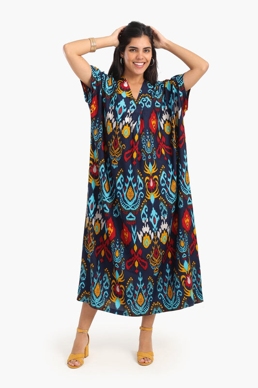 Printed V-Neck Midi Dress