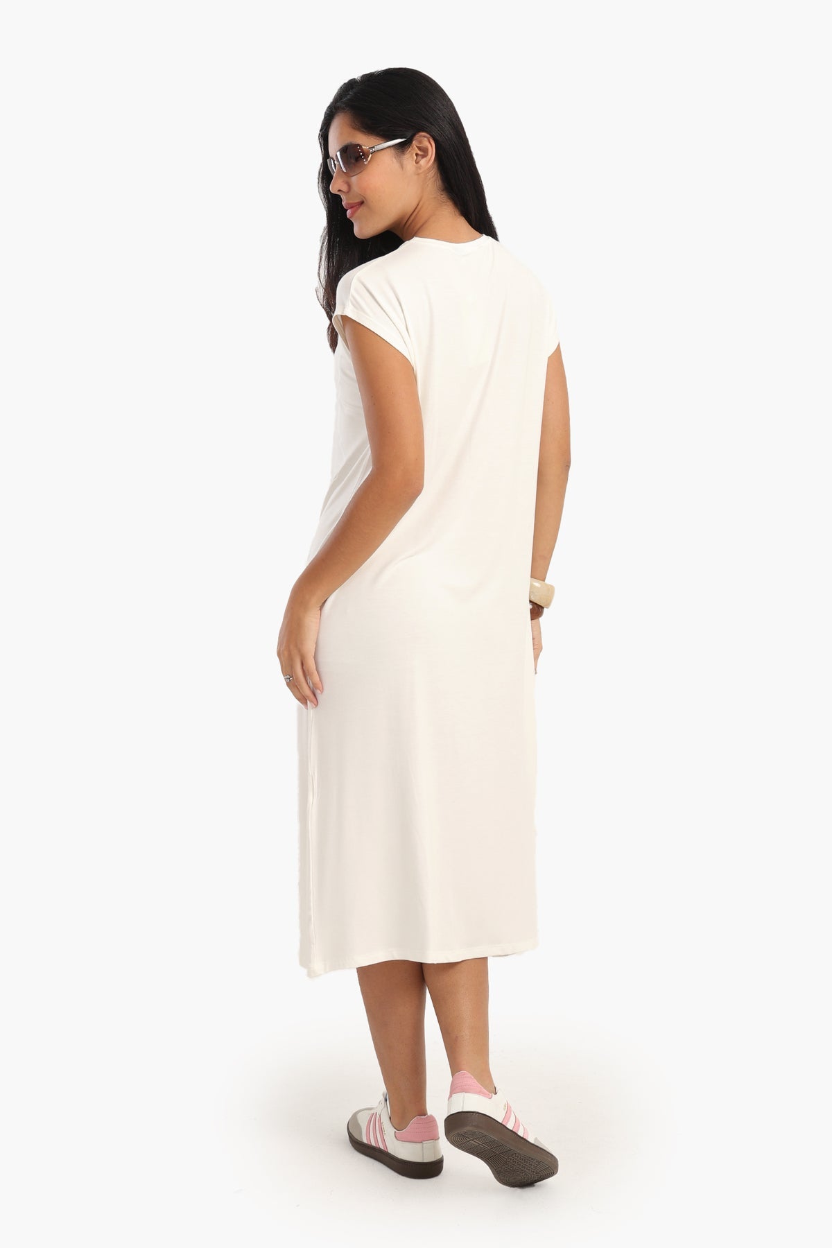 Viscose Solid Midi Dress - White