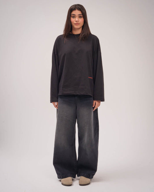 Unisex Washed Black Super Baggy Jeans