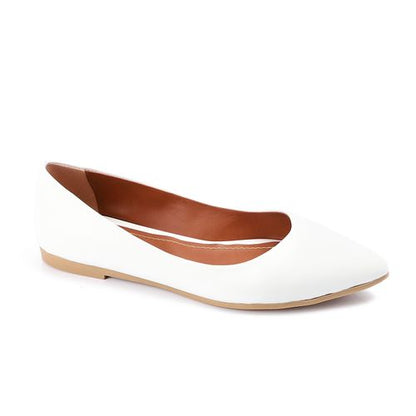 Faux Leather Pointed Toe Ballet Flats – White