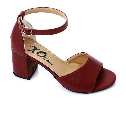 Suede Block Heel Sandals - Burgundy