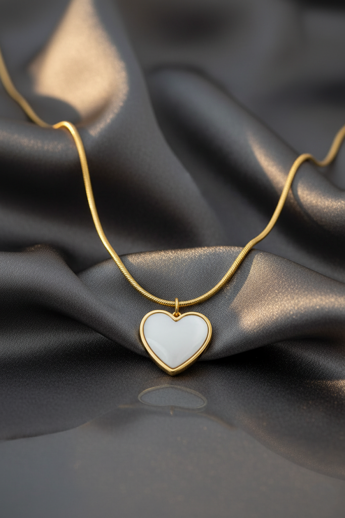 Stainless Steel White Heart Pendant Necklace – Gold