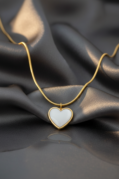 Stainless Steel White Heart Pendant Necklace – Gold