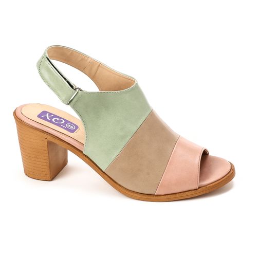 Faux leather Bi-Tone Block Heel Sandals - Multicolor