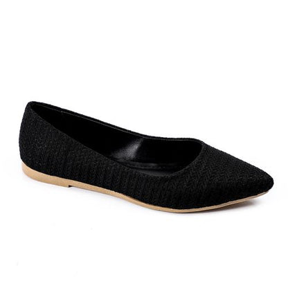 Fabric Textured Pointed Toe Flats – Black