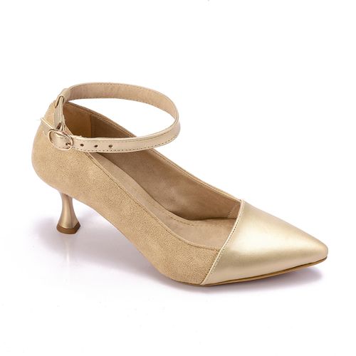 Faux leather Pointed-Toe Kitten Heels - Beige