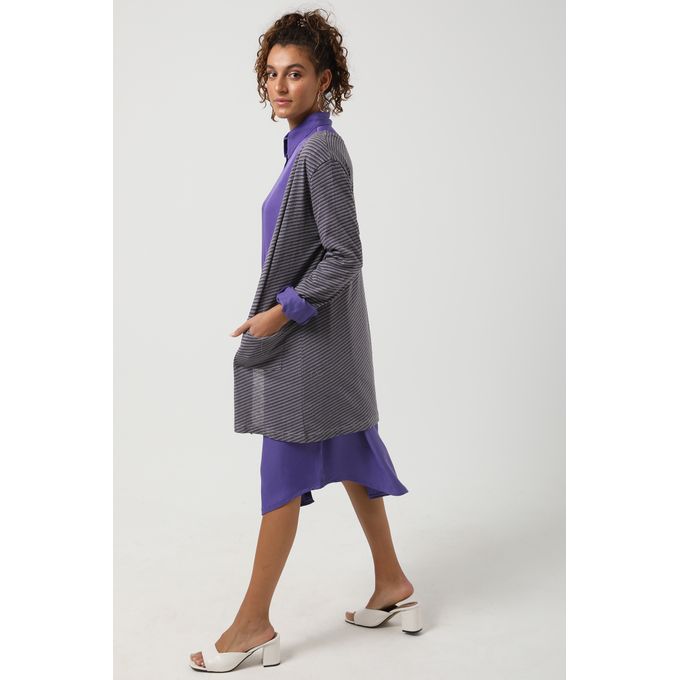 Self Striped Cardigan - Grey