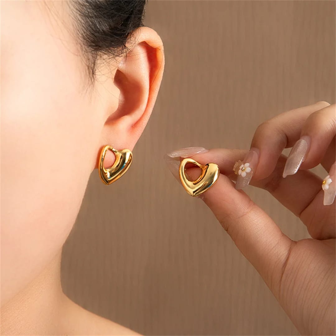 Gold-Plated Heart-Shaped Earrings