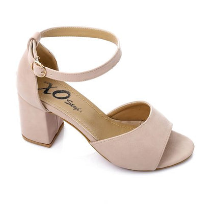 Suede Block Heel Sandals - Beige