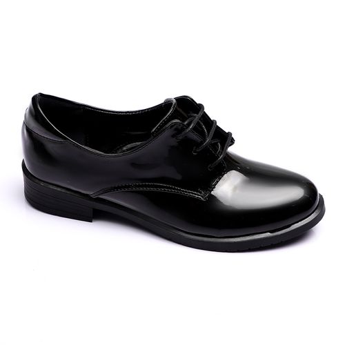 Faux Leather Oxford Shoes - Black