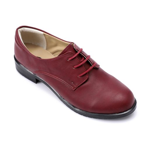 Faux Leather Oxford Shoes - Dark Red